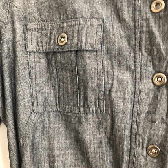 NEW YORK & COMPANY BELTED SHIRT DRESS SZ.8 COTTON 3/4 SLEEVES 1/2 HALF BOTTON $$ - Picture 3 of 10